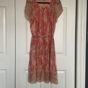 Lucky Brand Pink Ruched Tie Front Midi Dress, great condition.